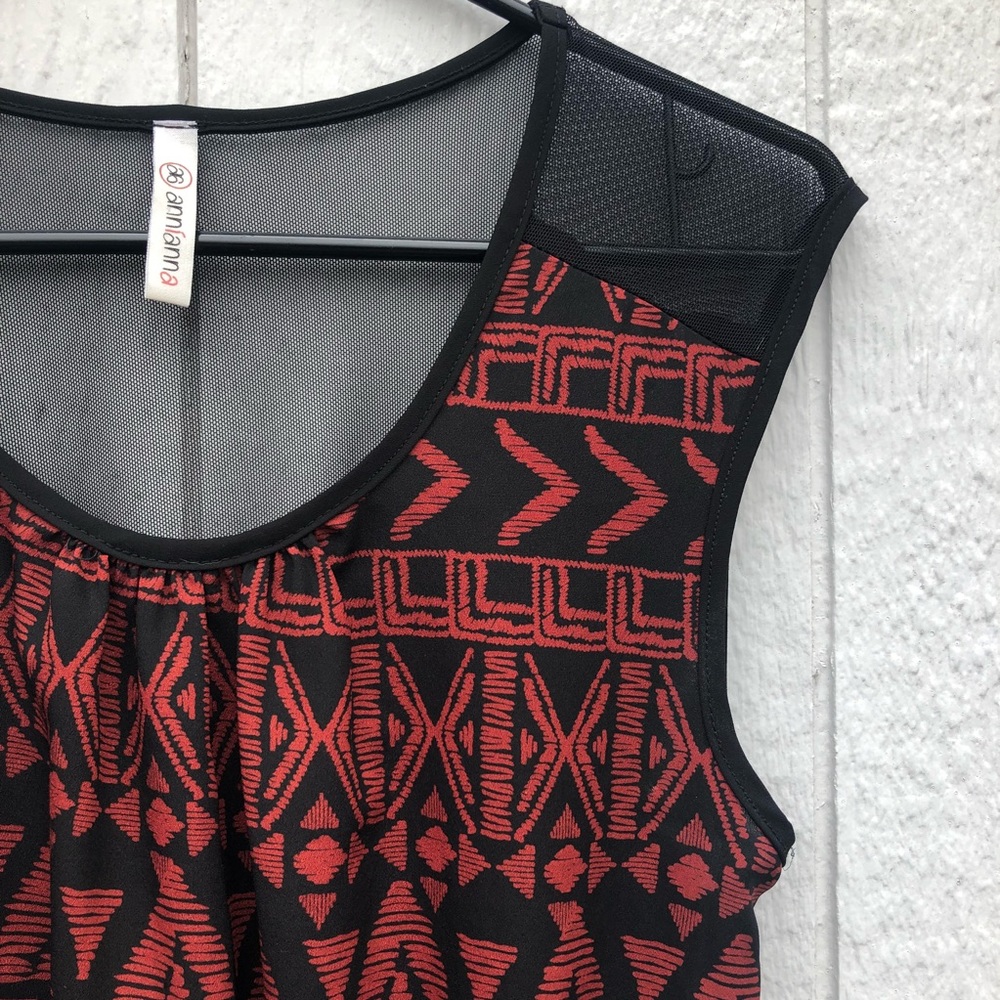 Red Aztec print dress with sheer details